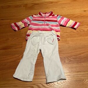 Old Navy Pink Striped Fleece Top and Off white Pants Set. Size 18-24M EUC